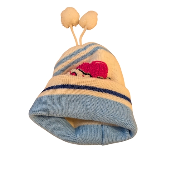 Baby Love Heart Knit Beanie  White and Pink Size 1-3 Baby - Picture 3 of 5